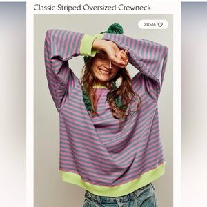 Free People Classic Stripe Crew PINK AND GREEN